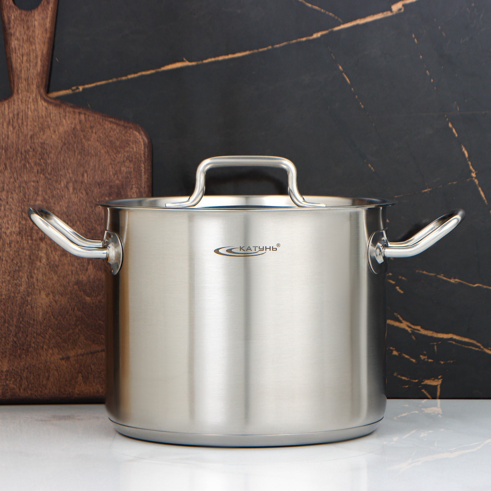 Кастрюля Катунь «Общепит», 5 л, d=20 см, с крышкой, капсульное дно, индукция, нержавеющая сталь, хромированный